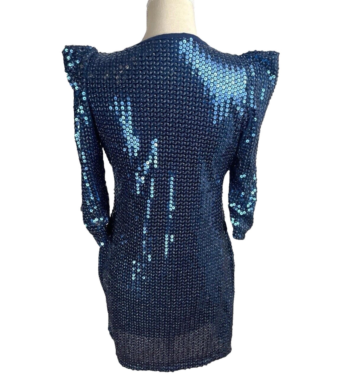 Glamorous Mini Dress Navy Blue Sequin Puff Sleeve Women’s UK Size 10