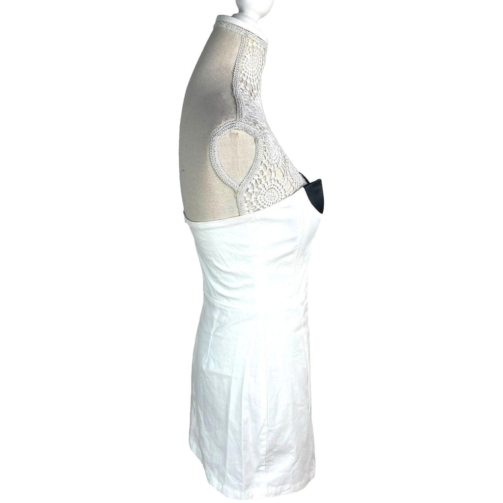 Bodycon Mini Dress Women's UK Size 8 White Denim Strapless Padded Sweetheart
