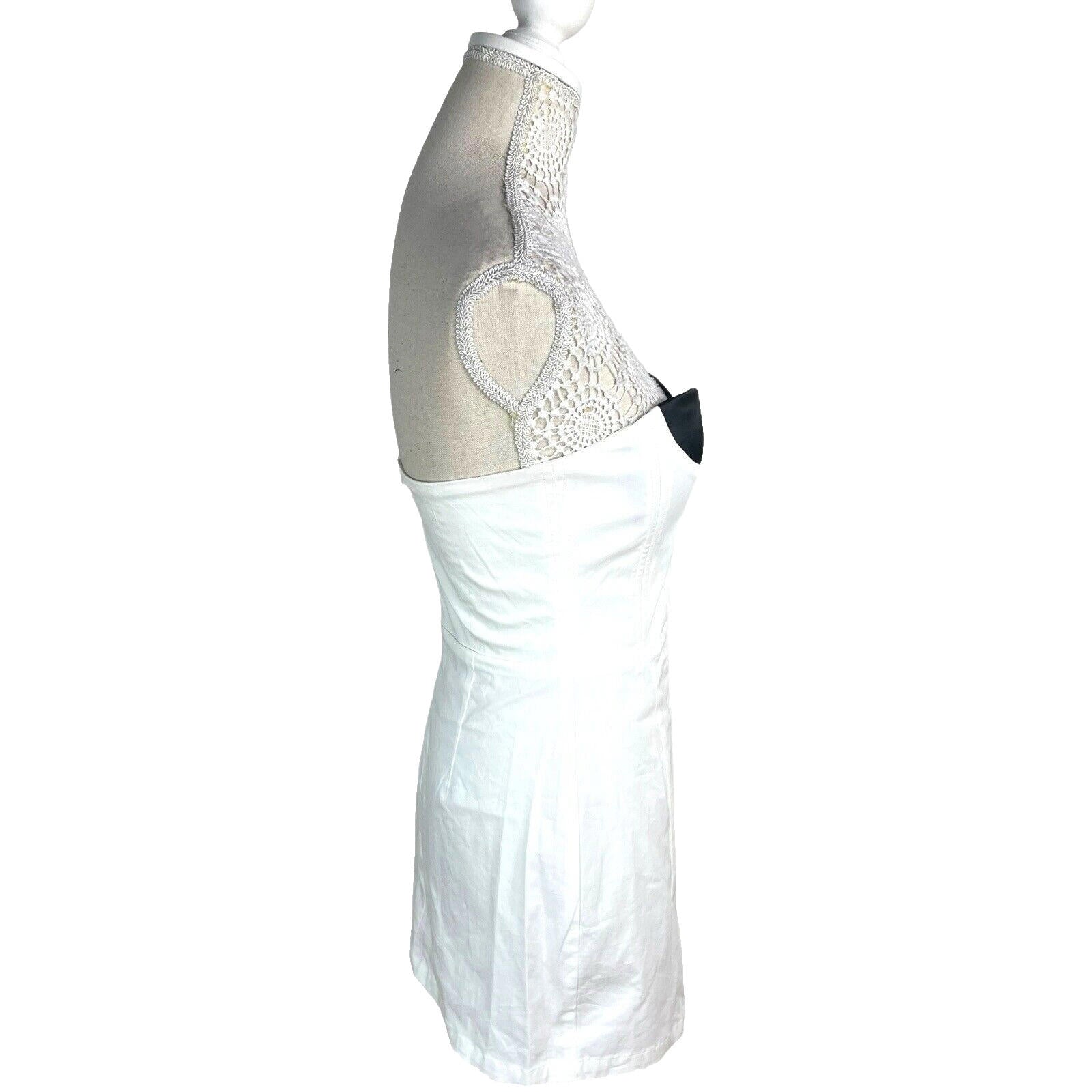Bodycon Mini Dress Women's UK Size 8 White Denim Strapless Padded Sweetheart