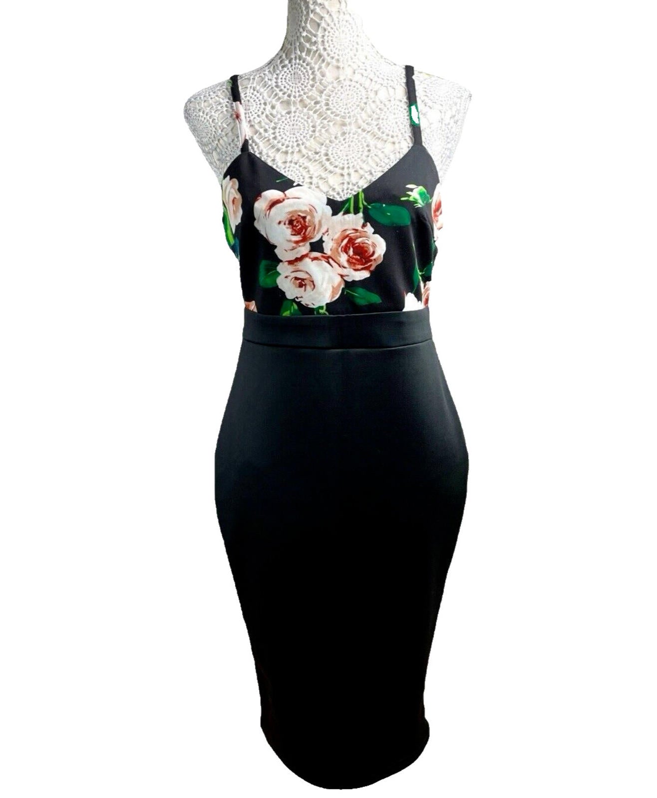 AX Paris Bodycon Dress Black Floral Top Detail Women’s UK Size 14