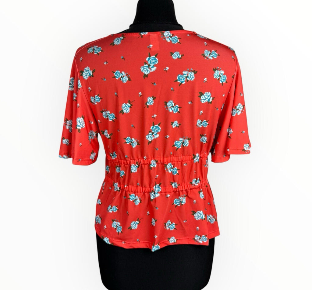 ASOS Floral Croptop Women's UK Size Tie Front Short Sleeve Orange