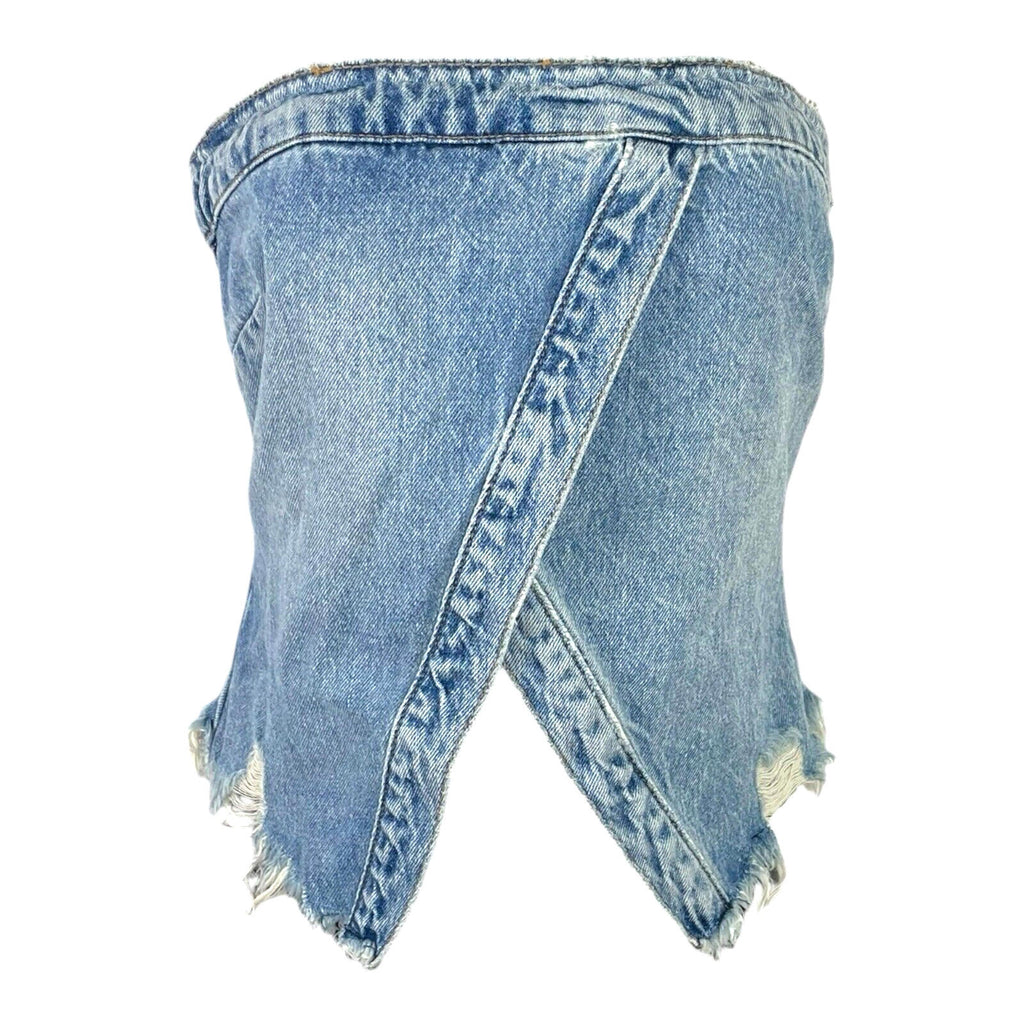 Pull & Bear Light Denim Cross Over Corset Top Strapless Women’s UK Size 8