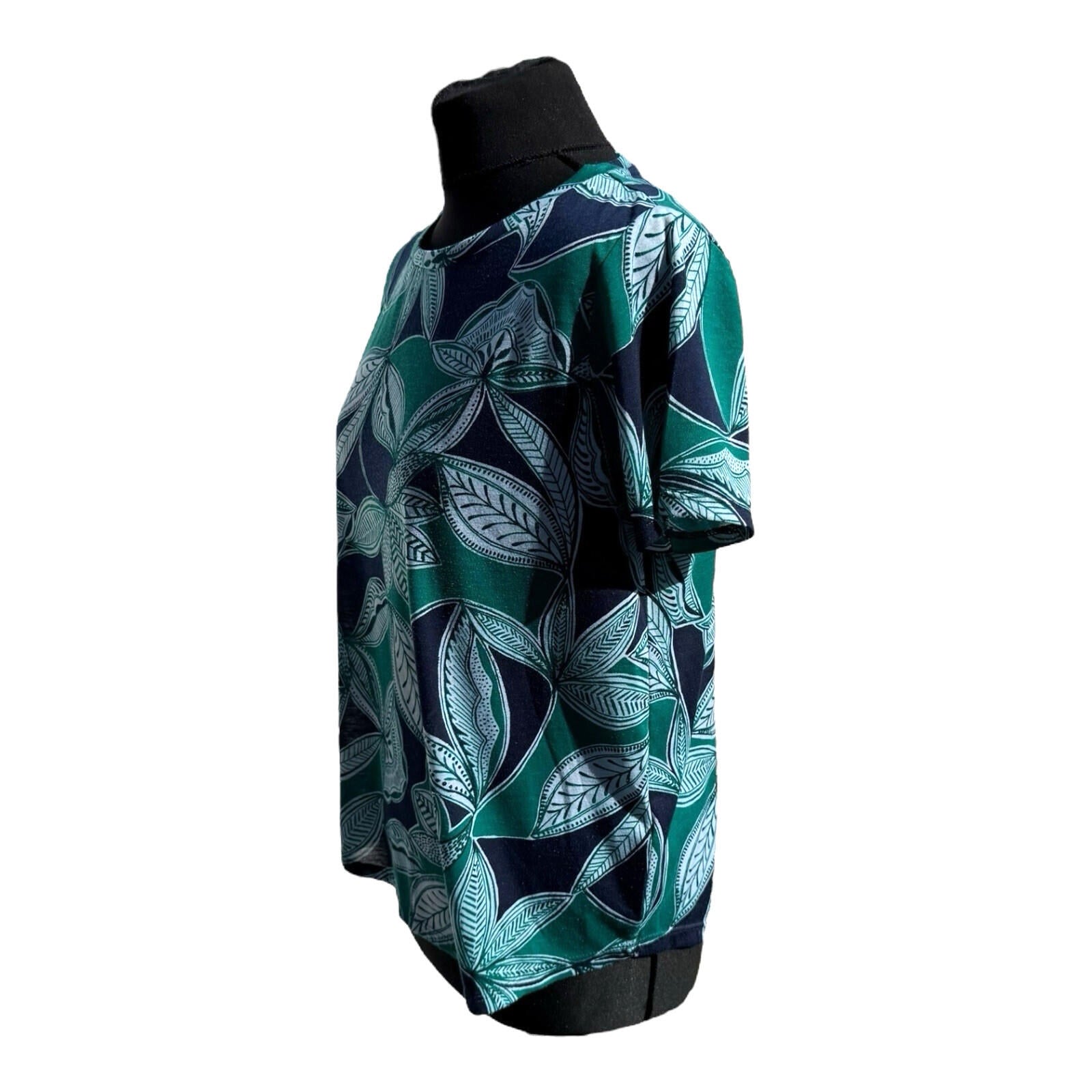 Marks & Spencer Green T-shirt Blouse Leaf Print Lightweight Women’s UK Size 14
