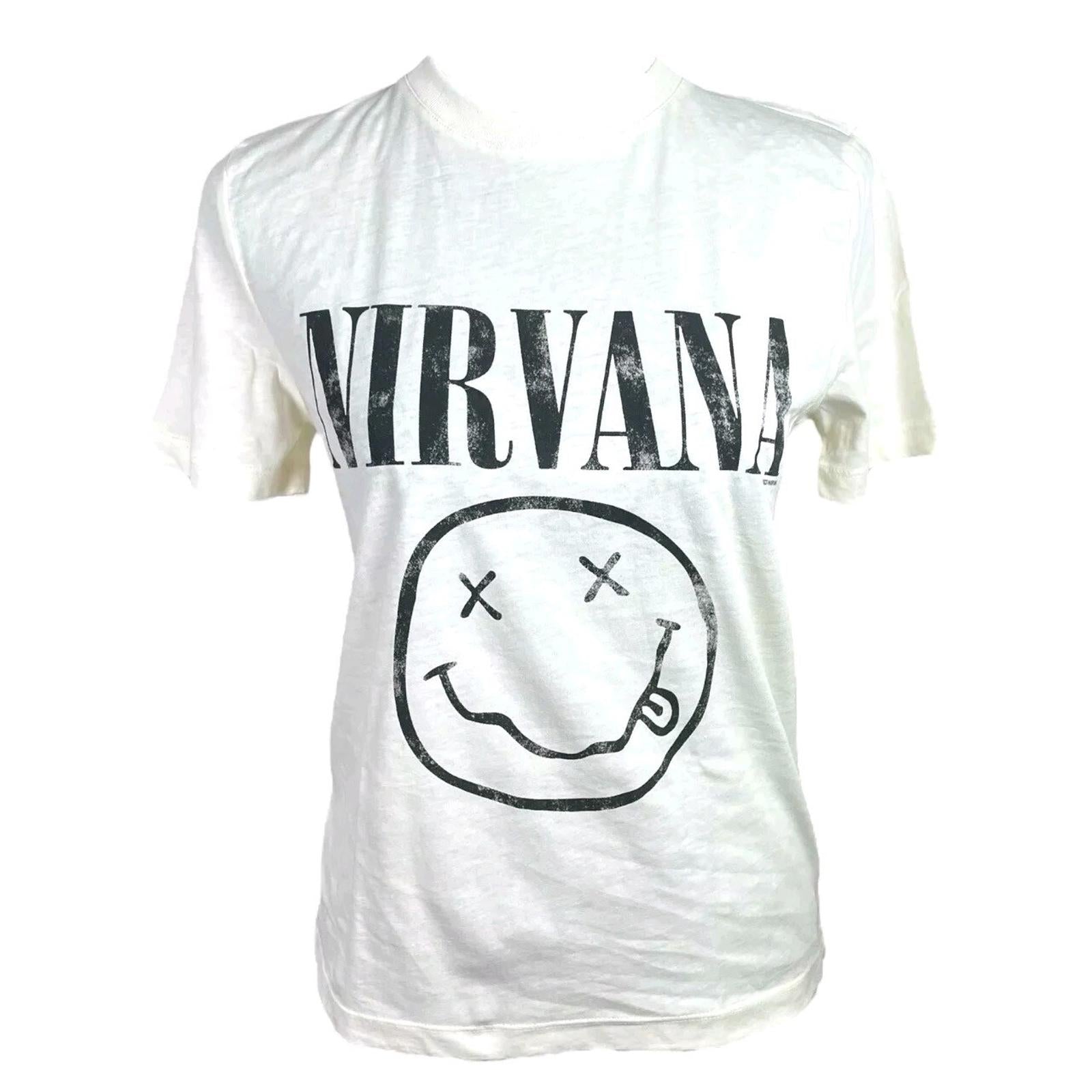 H&M White Nirvana Printed T-Shirt Loose Fit Women’s UK Size XS