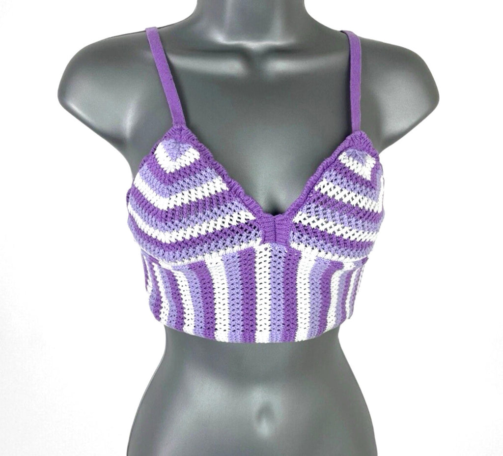 Divided Crop Top Purple Stripe Knit Women’s UK Size XS