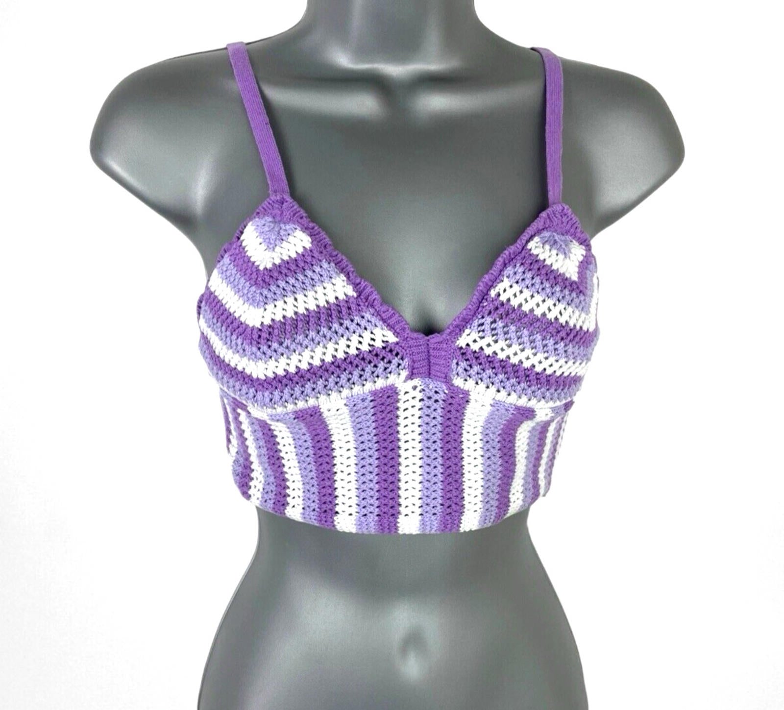 Divided Crop Top Purple Stripe Knit Women’s UK Size XS