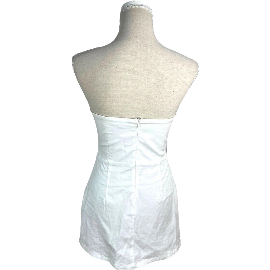 Bodycon Mini Dress Women's UK Size 8 White Denim Strapless Padded Sweetheart