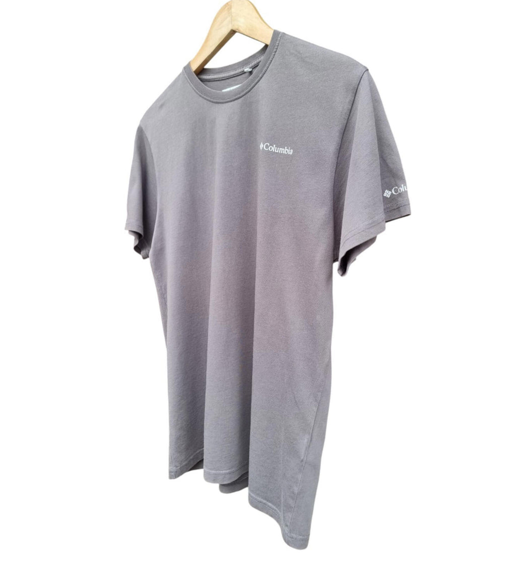 Columbia T-Shirt Grey Jersey Crew Neck Men's UK Size Small Front Back Print