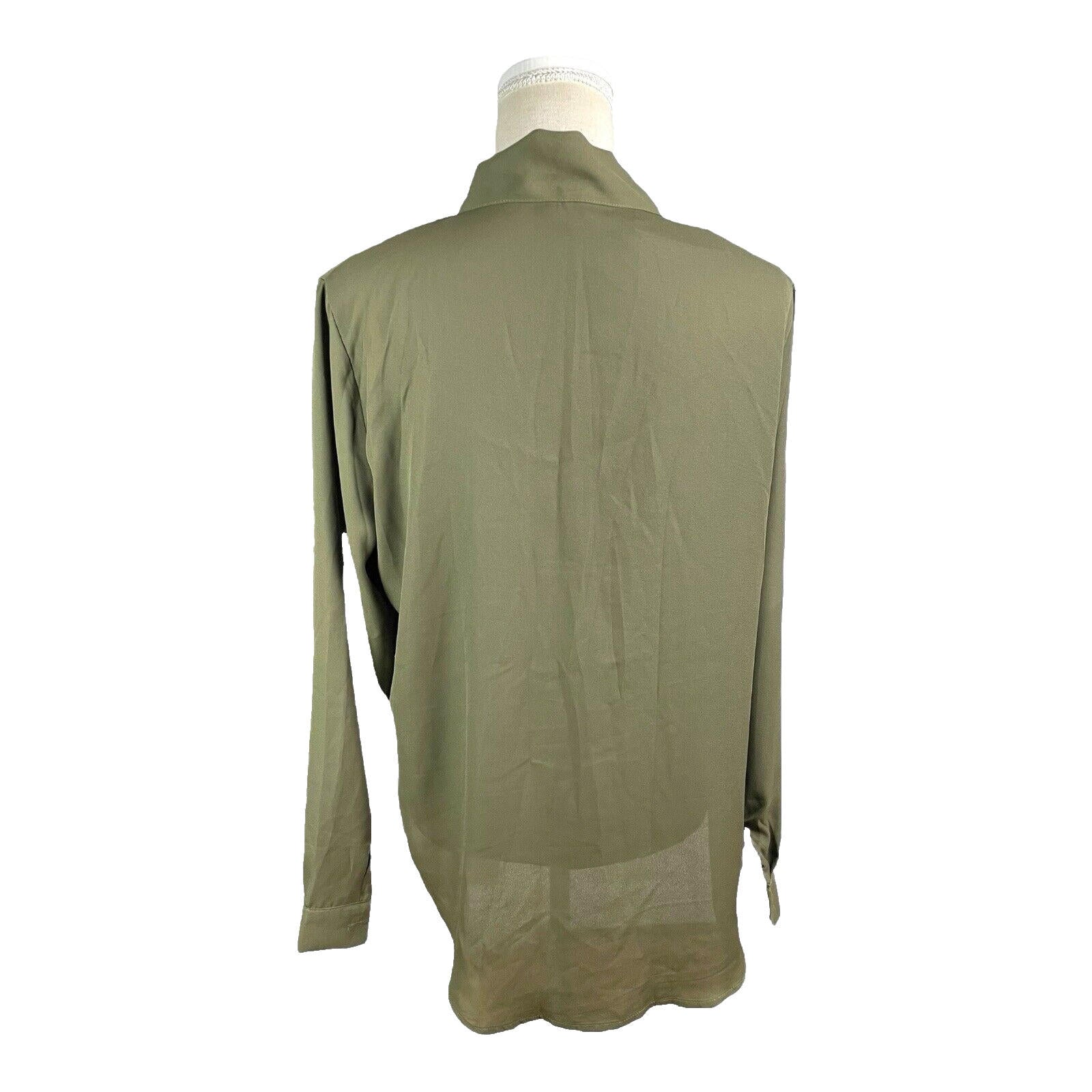 Yidarton Khaki Green Blouse Tie Neck Chiffon Women’s UK Size L (14)