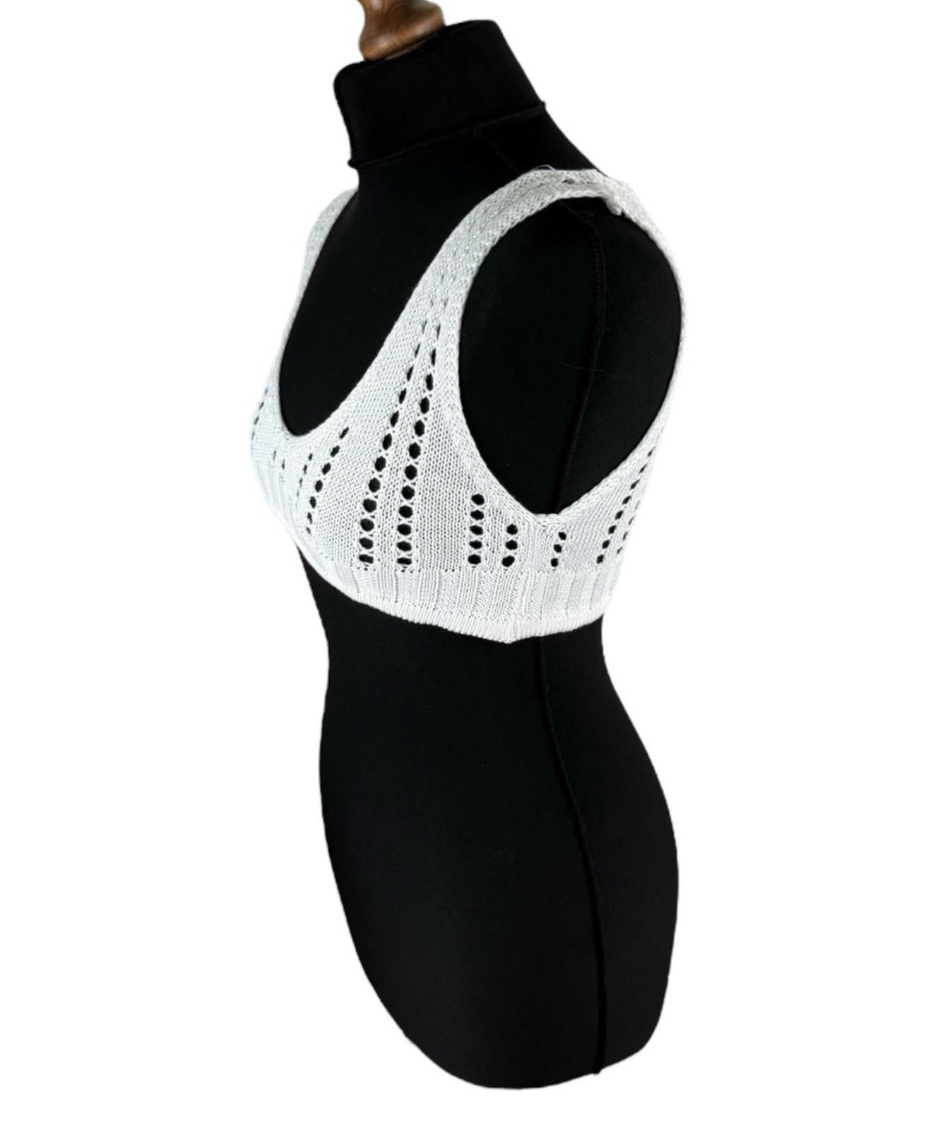 White Knit Micro Crop Top Perforated Hole Design Women’s UK Size 8