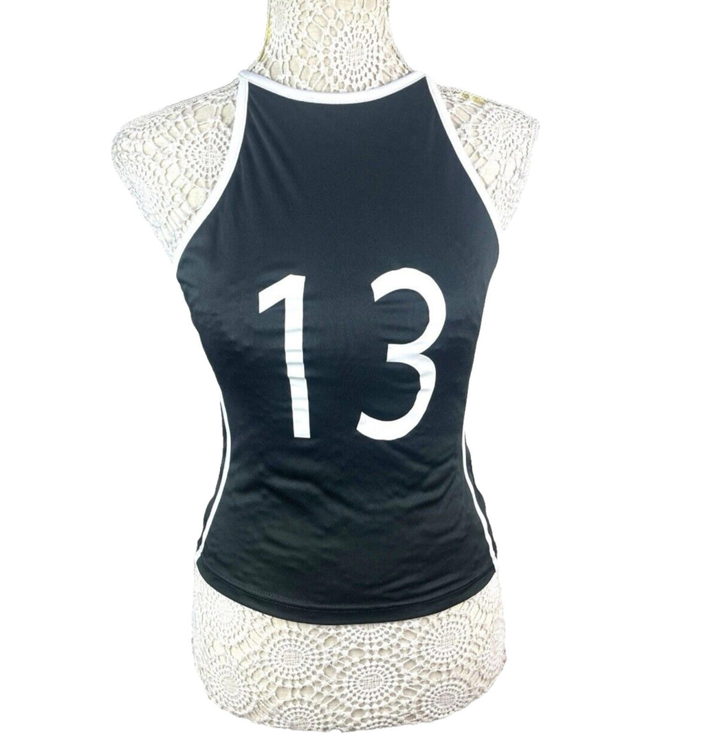 Tank Top Women's UK Size 8  Black Number 13 Print Sleeveless Slim Fit Summer