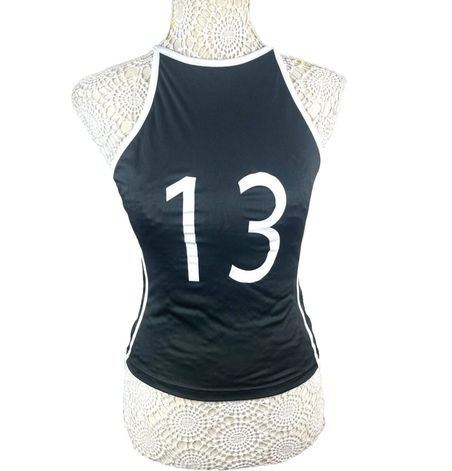 Tank Top Women's UK Size 8  Black Number 13 Print Sleeveless Slim Fit Summer