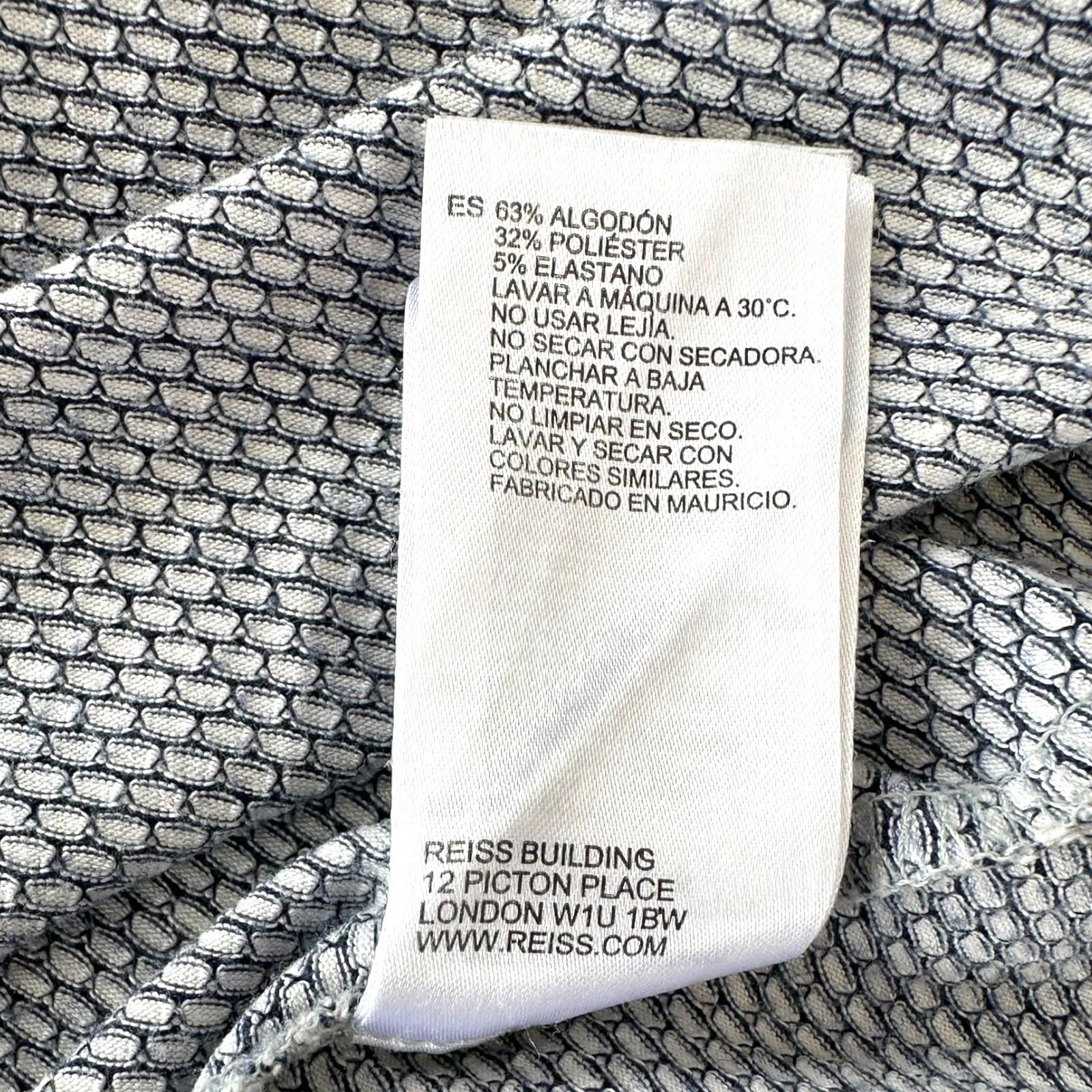 Reiss T-Shirt Men's UK Size M White & Blue Geometric Block Print Crew Neck