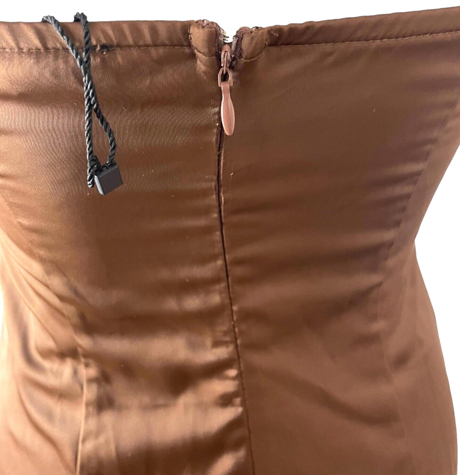 PLT Mini Dress Women's UK Size 8 Chocolate Satin Lace Cup Detail Tie Shoulder