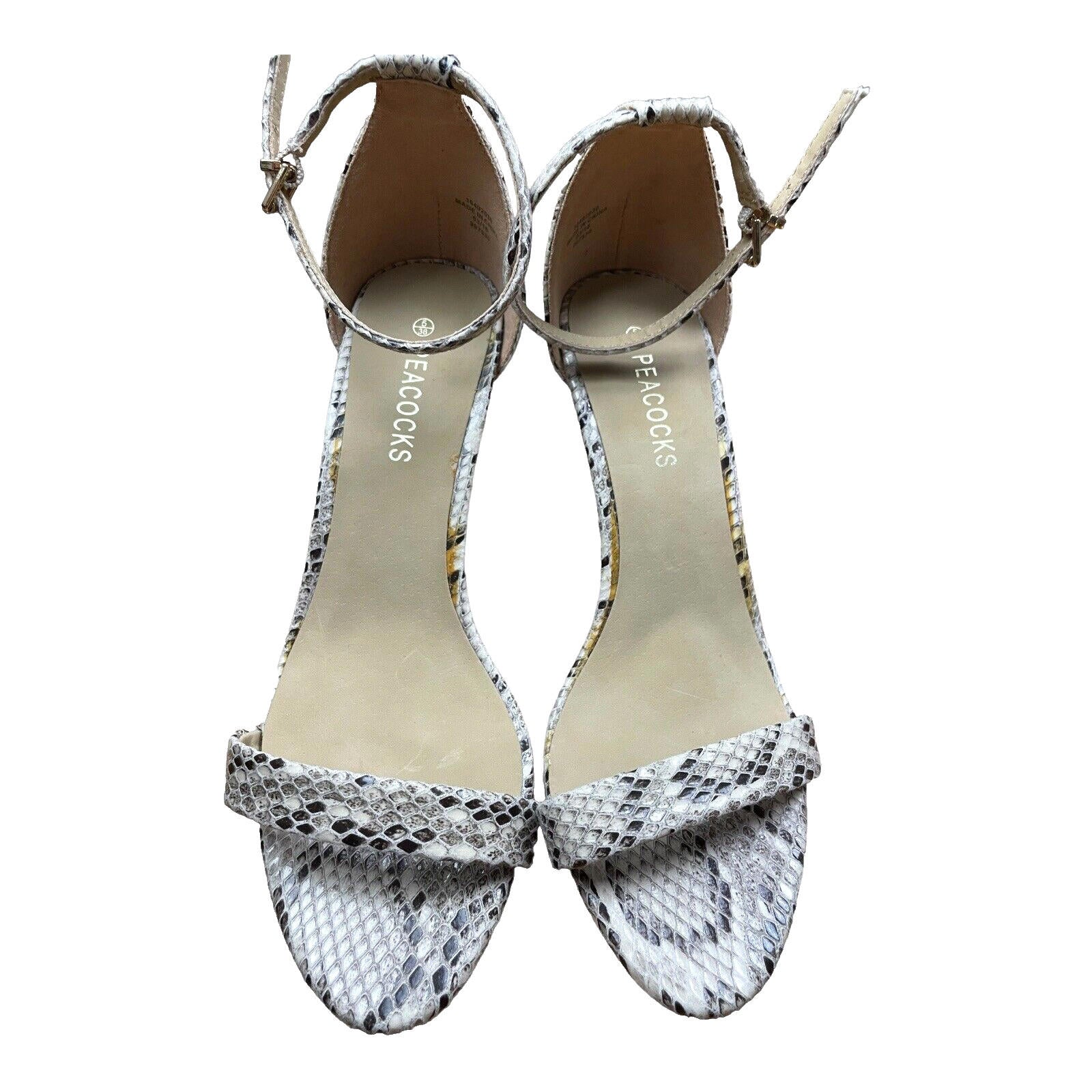 Peacocks Snakeskin Print Stilettos Shoes Open Toe Women’s UK Size 5