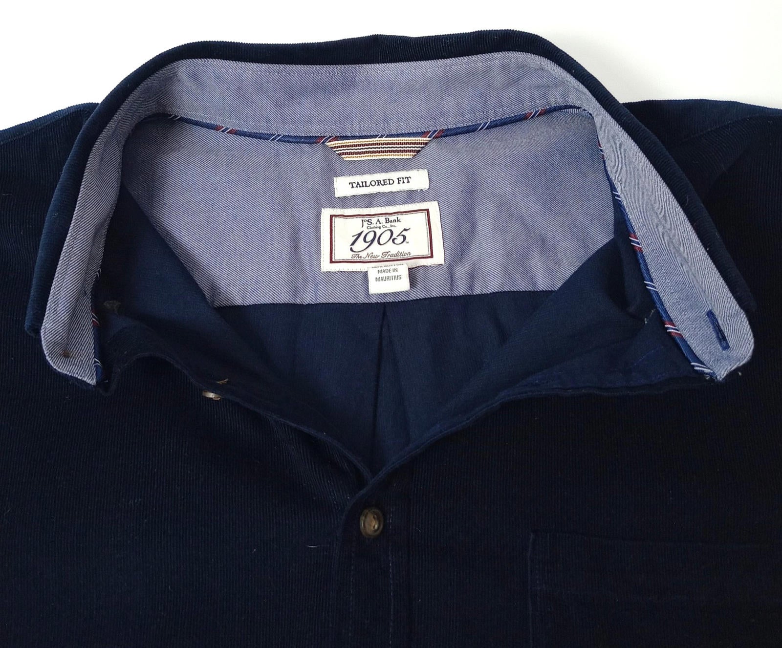 Jos. A. Bank Corduroy Shirt Men's UK Size XL Blue Long Sleeve Pocket 100% Cotton
