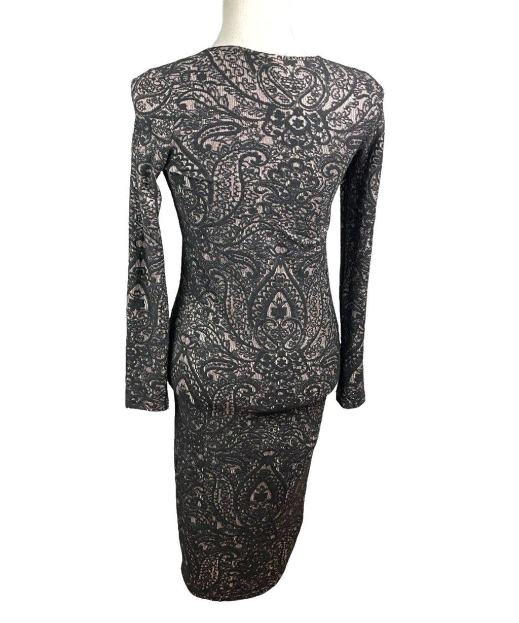 Topshop Black Embroidered Midi Dress Long Sleeve Bodycon Women’s UK Size 12