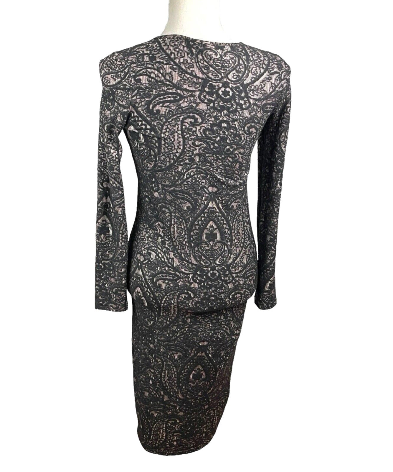 Topshop Black Embroidered Midi Dress Long Sleeve Bodycon Women’s UK Size 12
