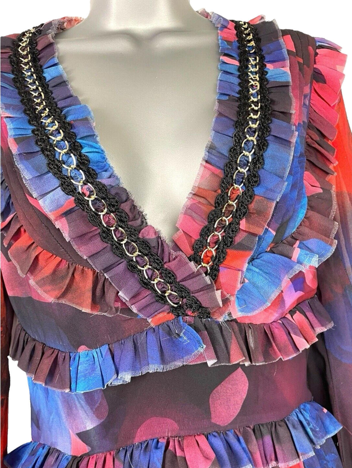 Pretty Little Thing Multicolour Floaty Midi Dress Chain Detail Women’s UK Size 8