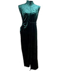 Velour Maxi Dress Women's UK Size 12 Green Cut Out Side Occasion Evening Formal