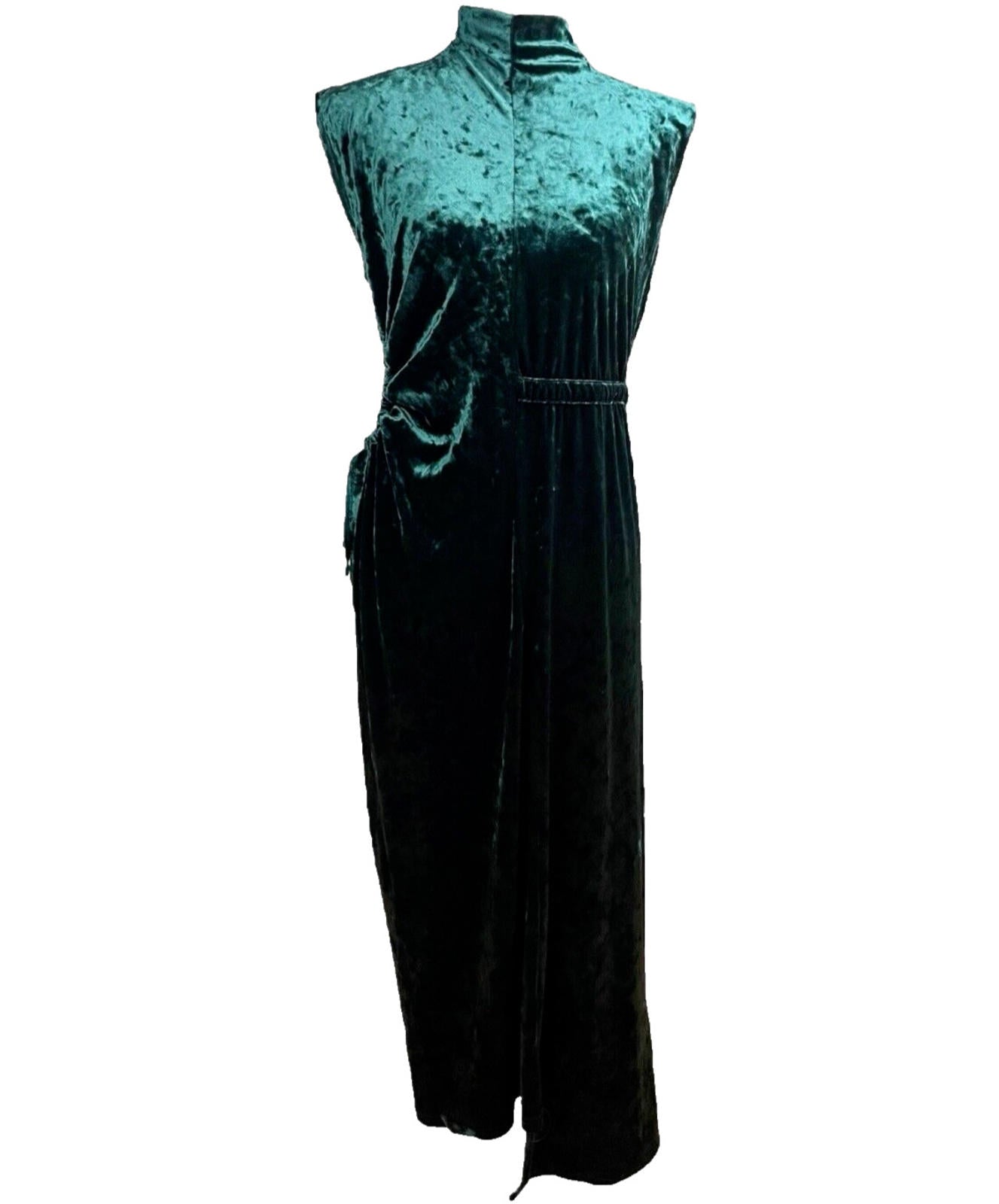 Velour Maxi Dress Women's UK Size 12 Green Cut Out Side Occasion Evening Formal