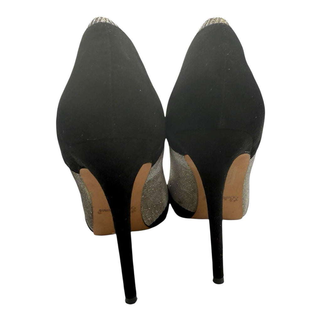 Belle Woman Stiletto Shoes Women’s UK Size 6 Pointed Toe Sparkle Black Silver