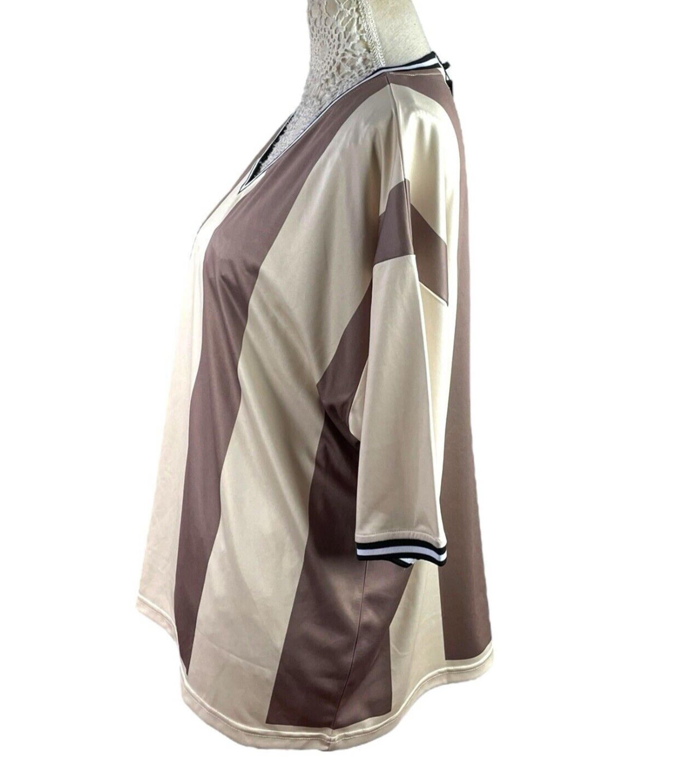Pretty Little Thing Beige Stripe Football T-Shirt Oversized Women’s UK Size 8