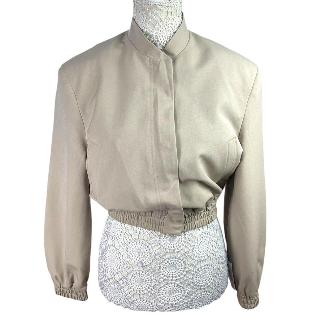 ASOS Beige Cropped Trench Coat Shoulder Pads High Neck Women’s UK Size 8