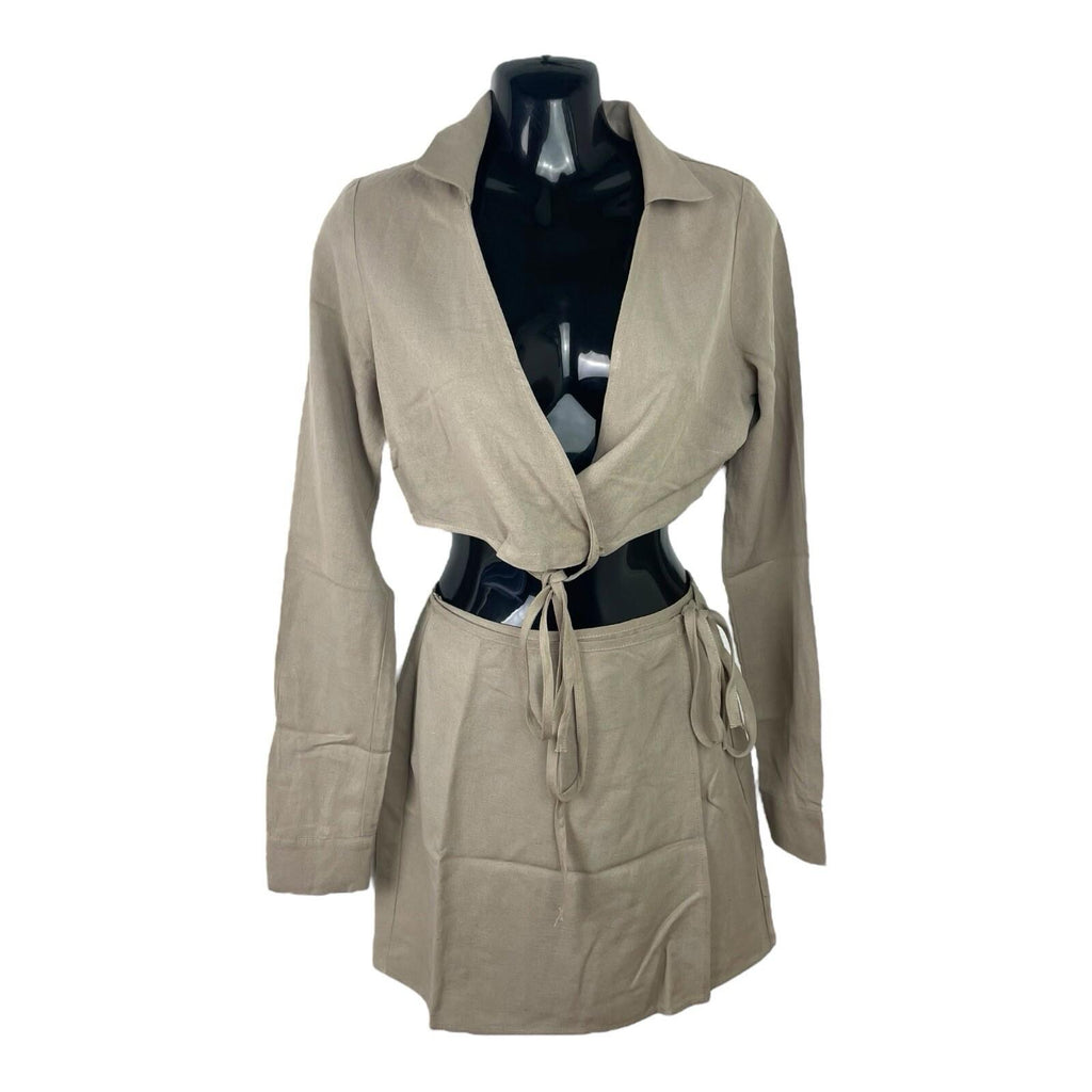 Pull & Bear Camel Skirt & Cropped Shirt Co Ord Set Women’s UK Size XS