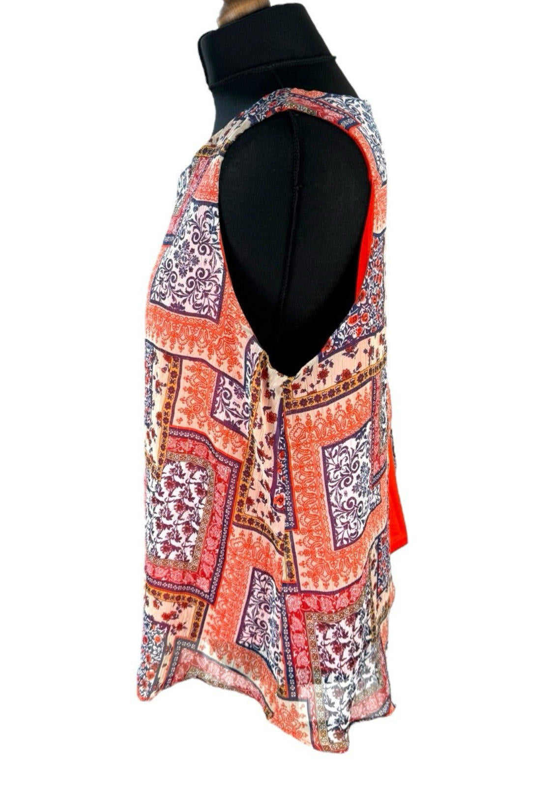 Wallis Orange Pattern Vest Top Chiffon Colour Block Women’s UK Size 18
