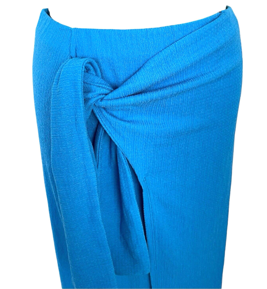 Stradivarius Blue Wrap Front Midi Skirt Textured Women’s UK Size XS