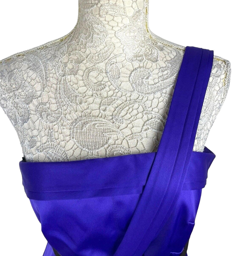 River Island Silk Midi Dress Purple Belted One shoulder Women’s UK Size 14