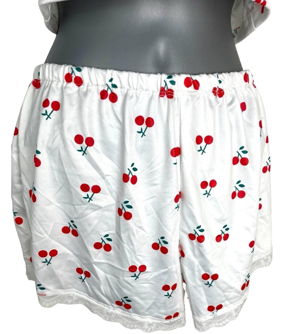 White Satin  Shorts & Croptop Co Ord Cherry Print Women’s UK Size 6-8