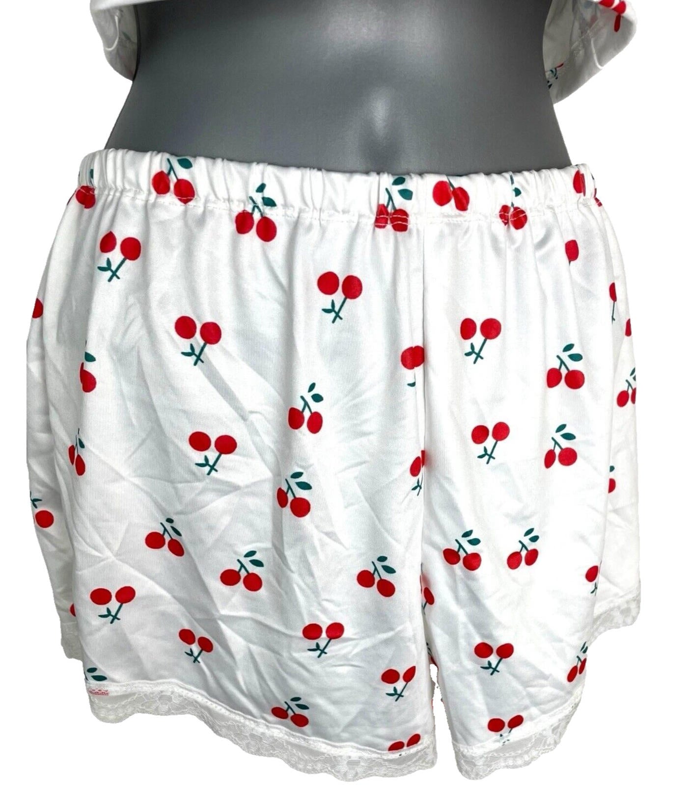 White Satin  Shorts & Croptop Co Ord Cherry Print Women’s UK Size 6-8
