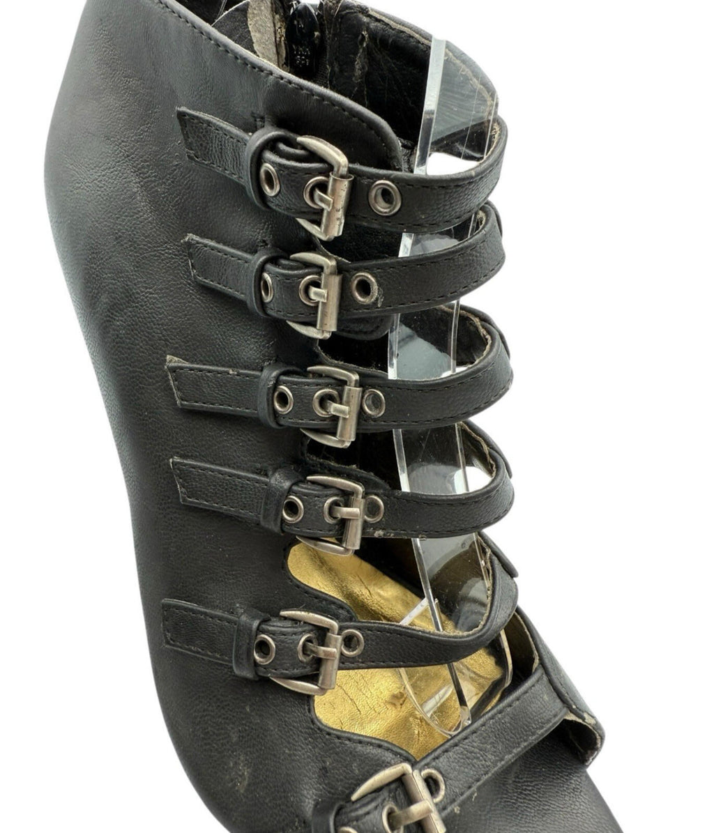 Truffle Peep Toe Ankle Shoes  Women's UK Size 6 Straps Buckles Stiletto Black