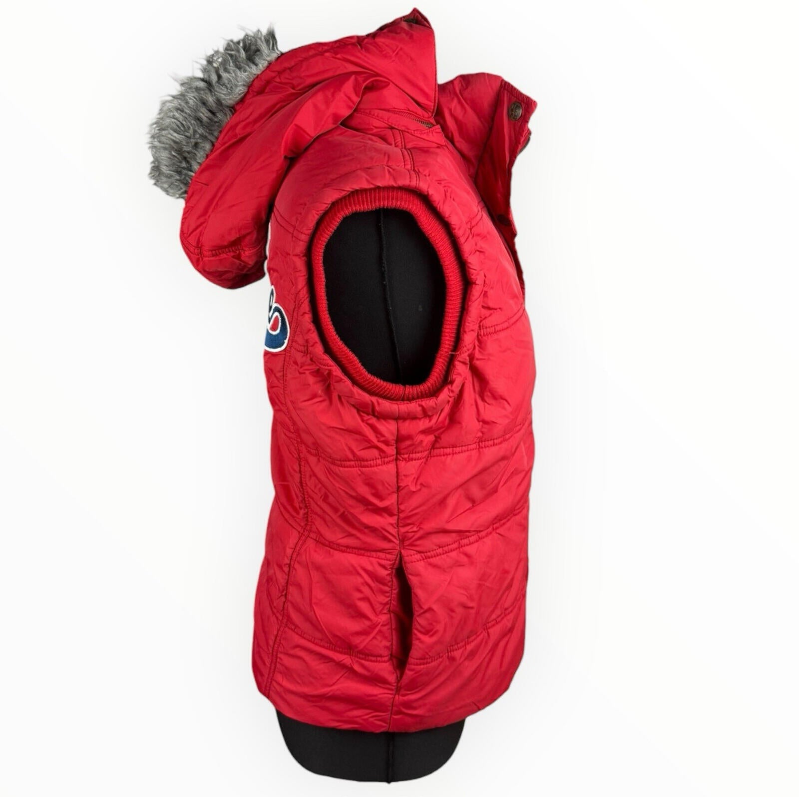 Paul’s Boutique Padded Gilet Jacket Women’s UK Size 12 Hooded Badge Bright Red