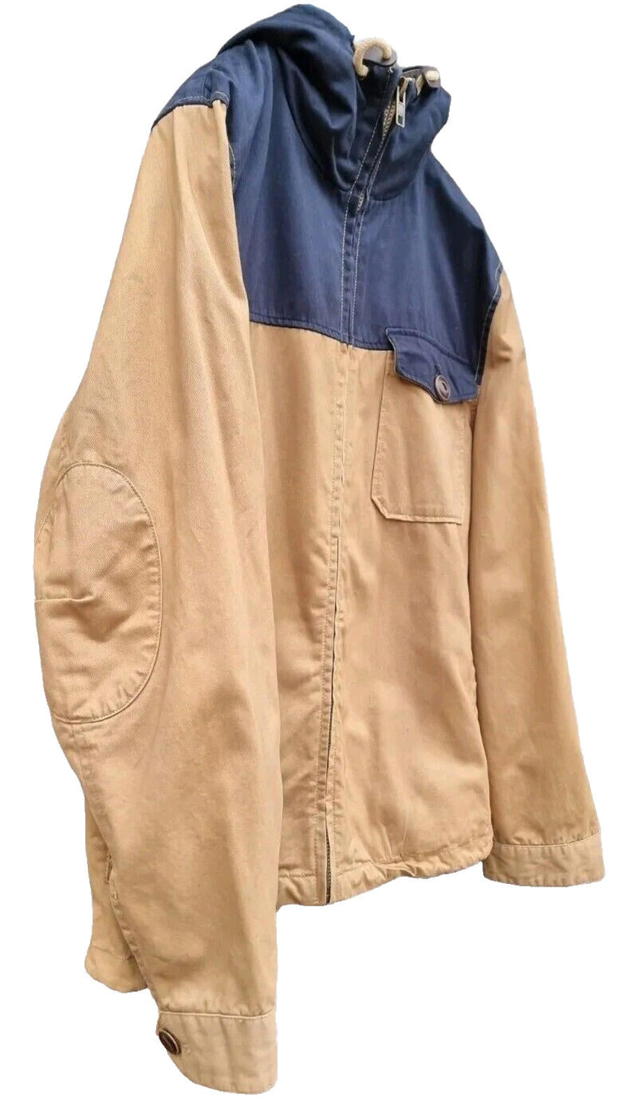 River Island Hooded Jacket Beige Blue 100% Cotton Men's UK Size XL