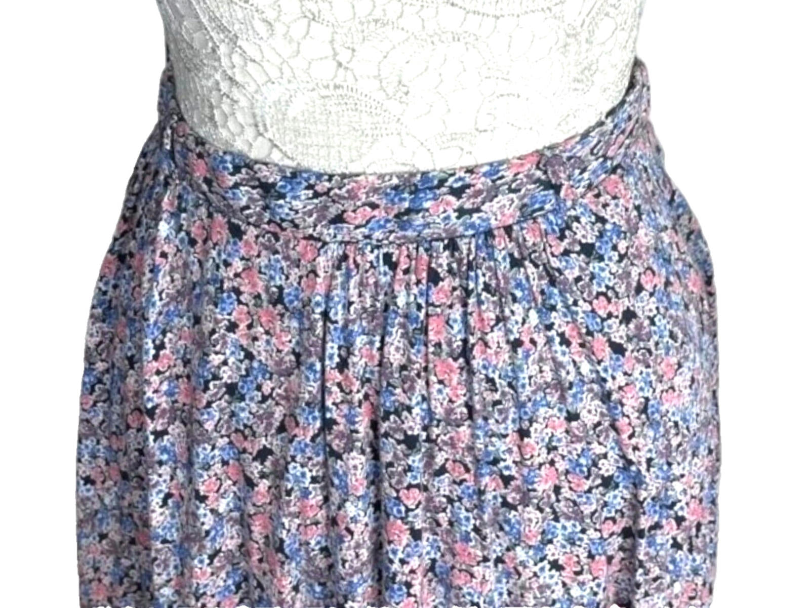 TU Ditsy Pleated Midi Skirt Women's UK Size 8 Colourful Floral Elasticated Waist