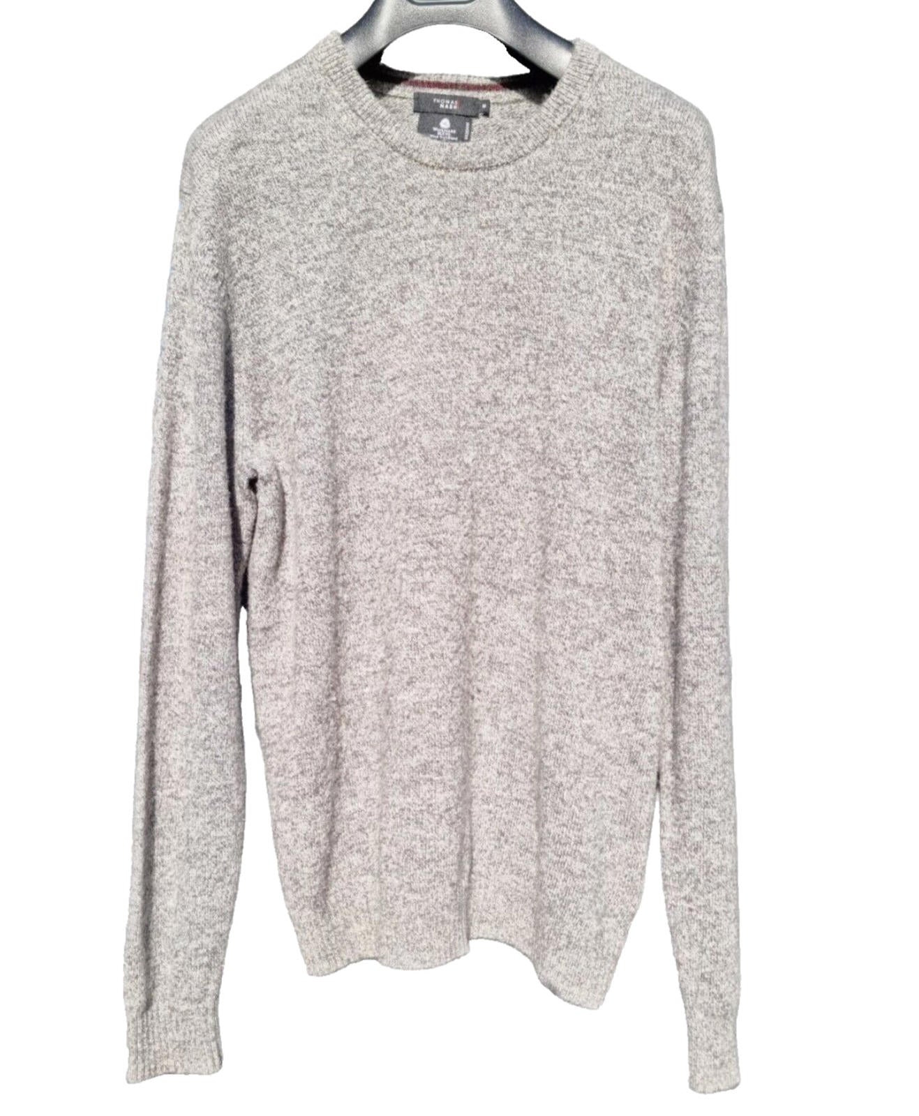 Thomas Nash Knit Jumper Men's UK Size M Grey Lambswool Mix Crew Neck Long Sleeve
