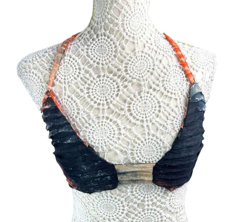 Pretty Little Thing Bralette Crop Top Women’s UK Size 8 Black Orange Textured
