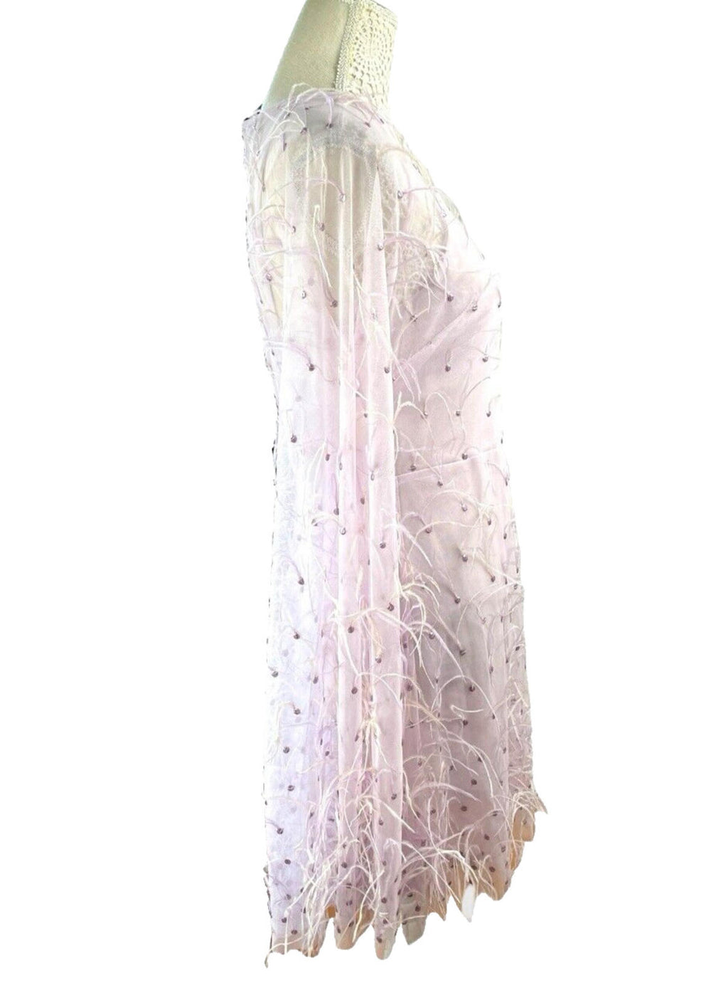 Lace & Beads Lilac Aster Feather Midi Dress Shawl Sleeve Women’s UK Size 10