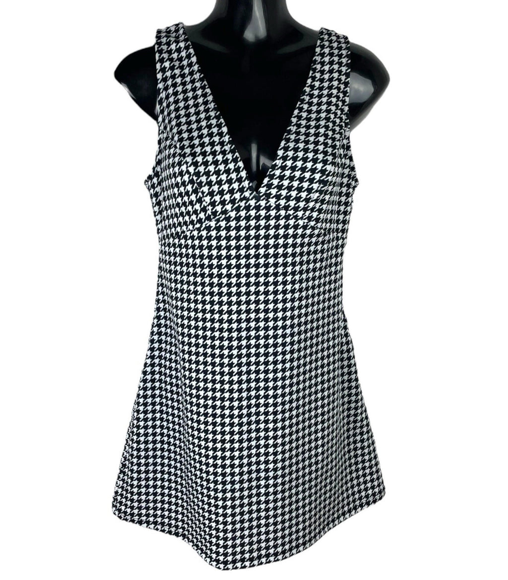 New Look Houndstooth Print Midi Dress Women’s UK Size 6 Petite A-Line V-Neck