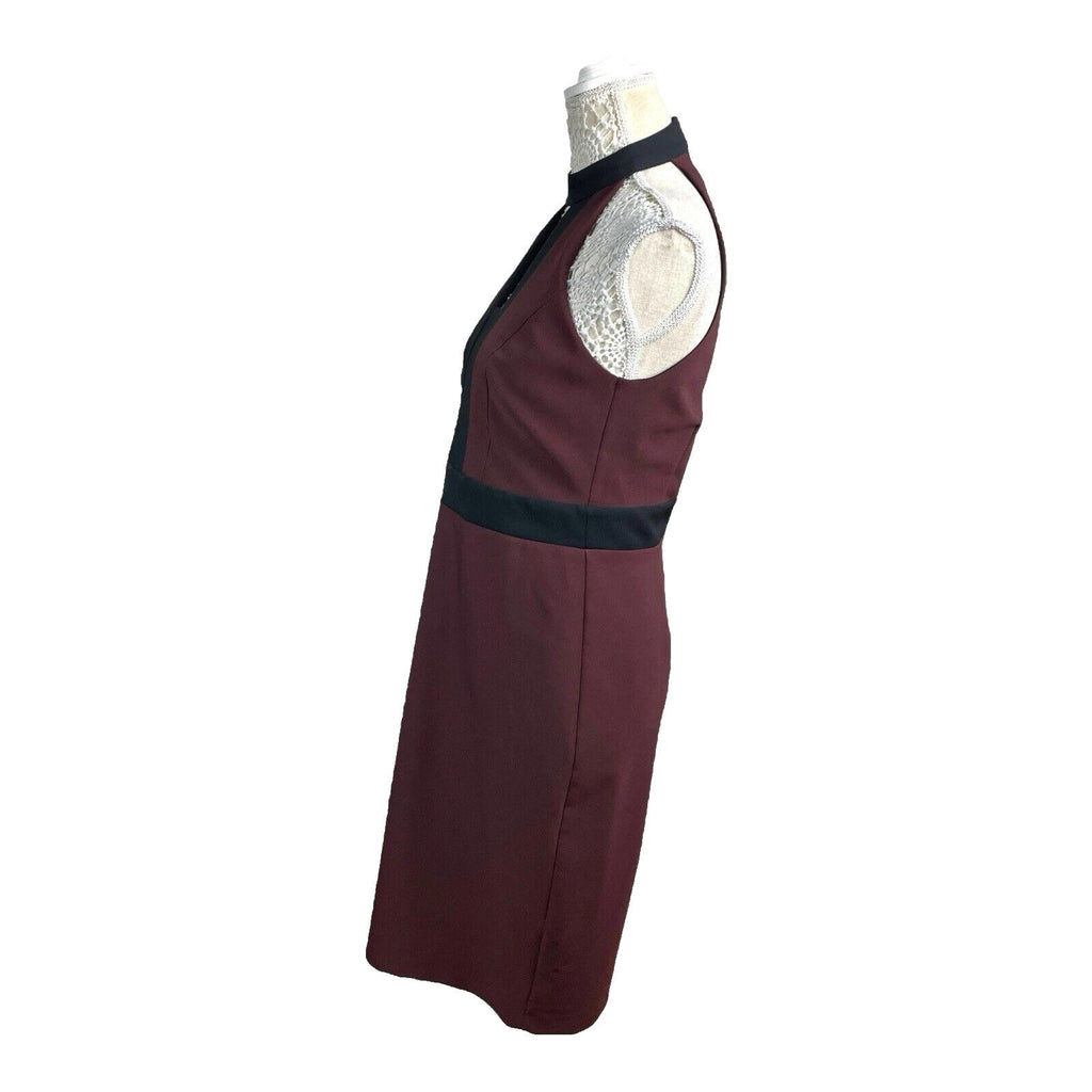 River Island Burgandy Midi Dress Bodycon Black Trim Women’s UK Size 12