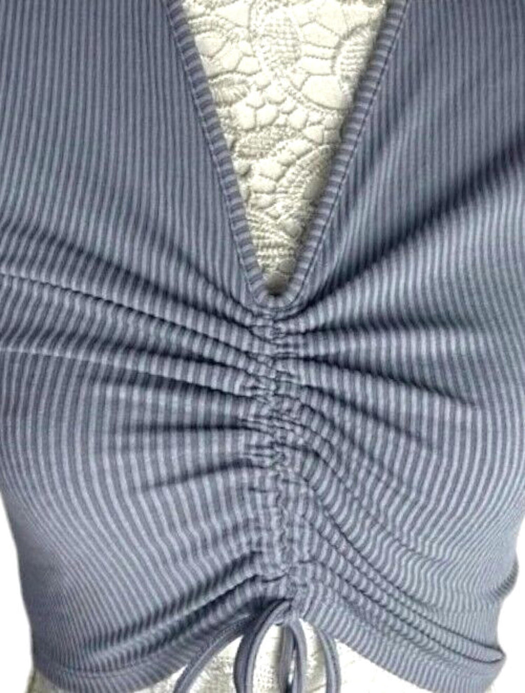 Divided Crop Top Grey Rib Ruffle Detail T-Shirt Blouse Women's UK Size XS