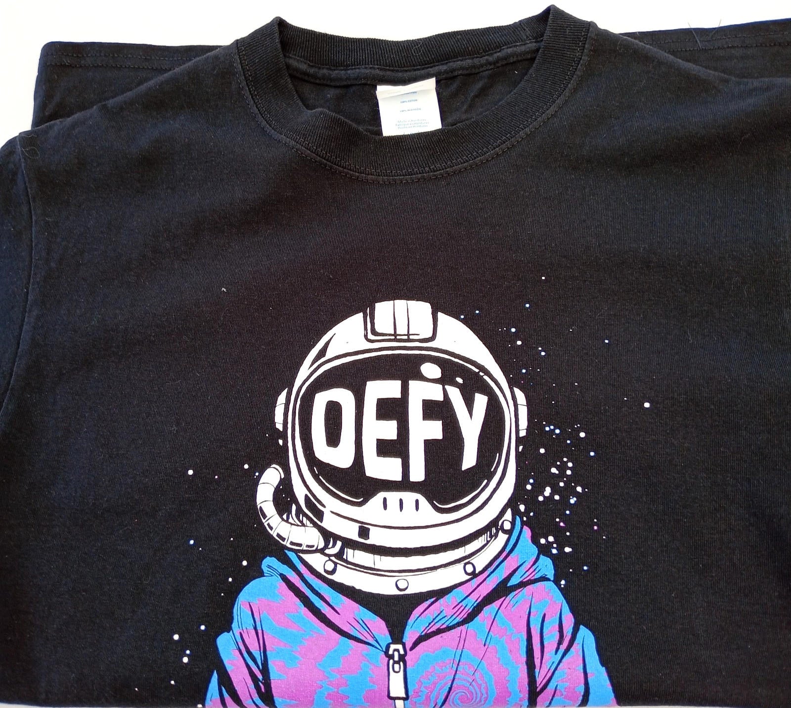Graphic Print T-Shirt Men's UK Size S Black Crew Neck 100% Cotton Easy Care DEFY