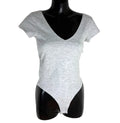 New Look Bodysuit Women's UK Size 6 Grey Jersey V Neck Short Sleeve Snap Summer
