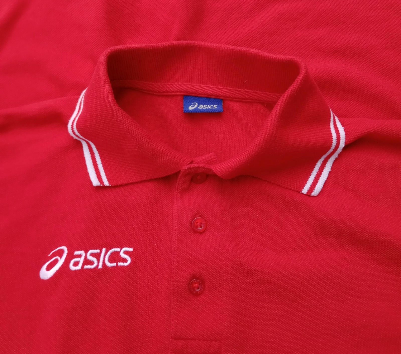 Asics Polo Shirt Men's UK Size S Red Short Sleeve Embroided Logo Cotton Blend
