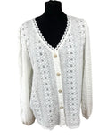 Shein Lace Cardigan Blouse Women’s UK Size XL White Pearl Button V-Neck Crochet