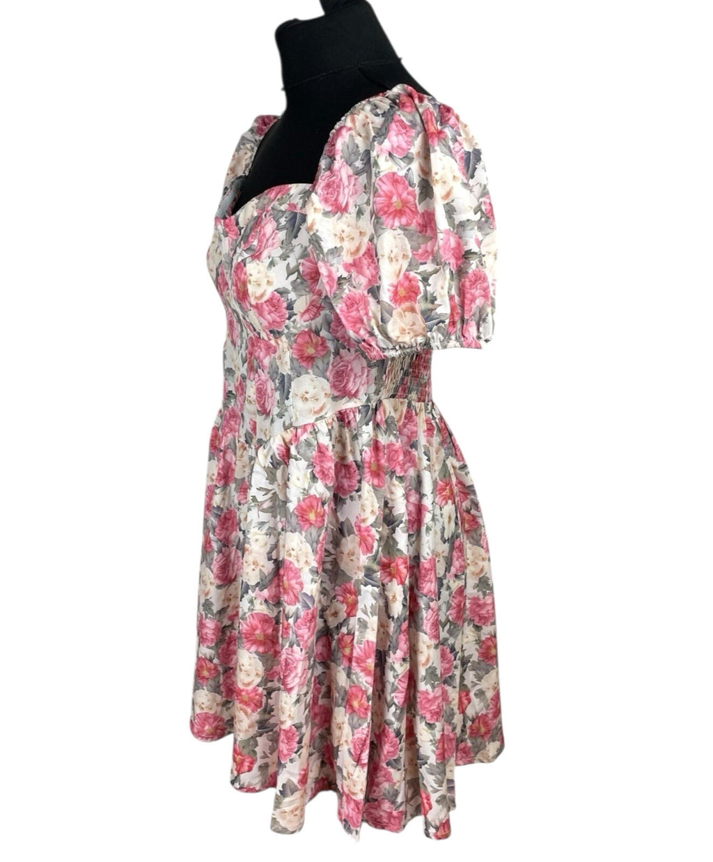 Shein Curve Floral Aline Mini Dress Women’s UK Size 0XL (14) Short Sleeve Pink