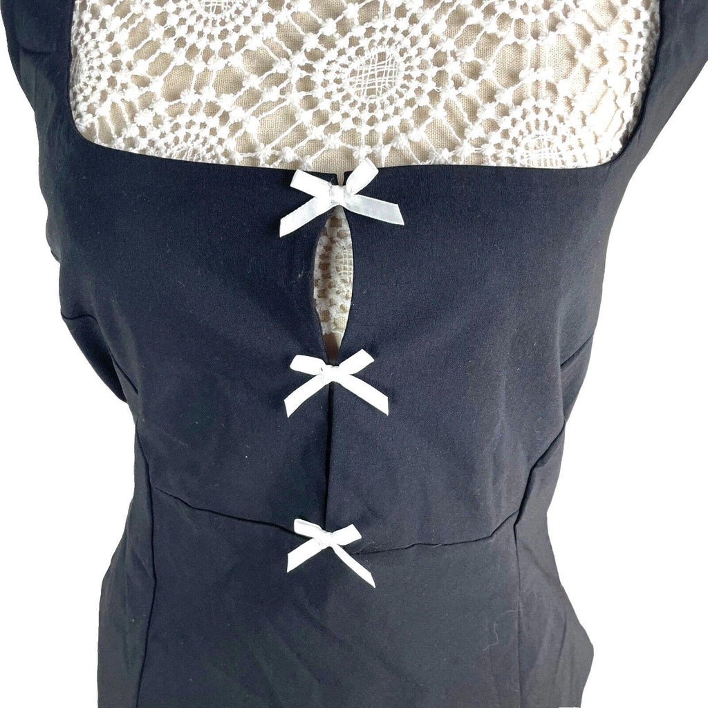 Halterneck Mini Dress Women’s UK Size 12 Black Fitted Bodycon White Bows